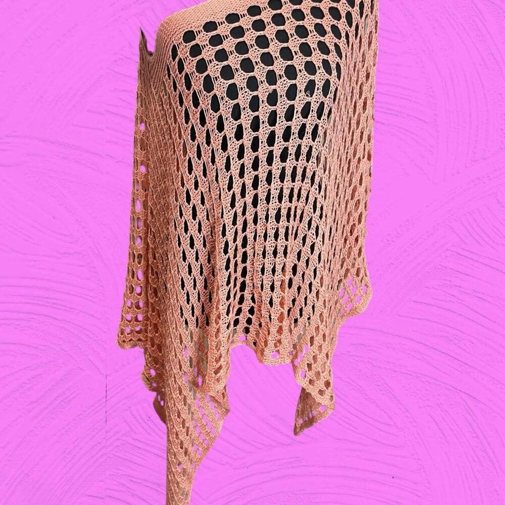 Handmade Style Peach Crochet Knit Shawl